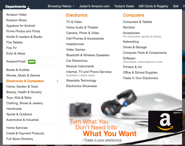 Amazon Electronics and Computers Screenshot